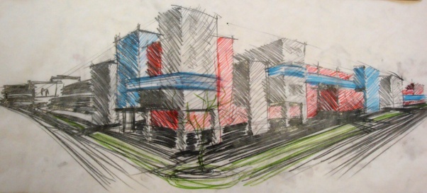 komplex polyfunkčních domů CENTRUM - Milovice-skica